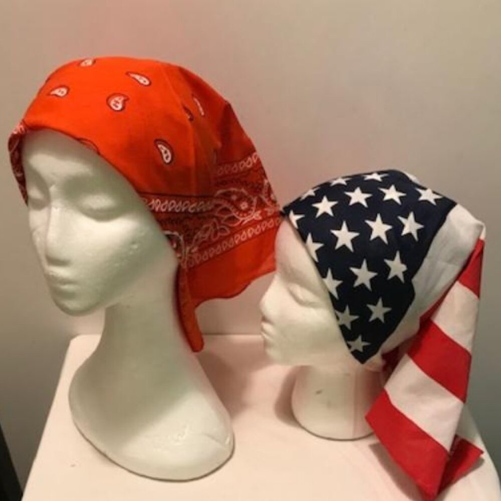 2 Pack Bandana 100% Cotton Paisley Print One-Sided Scarf Orange & American Flag